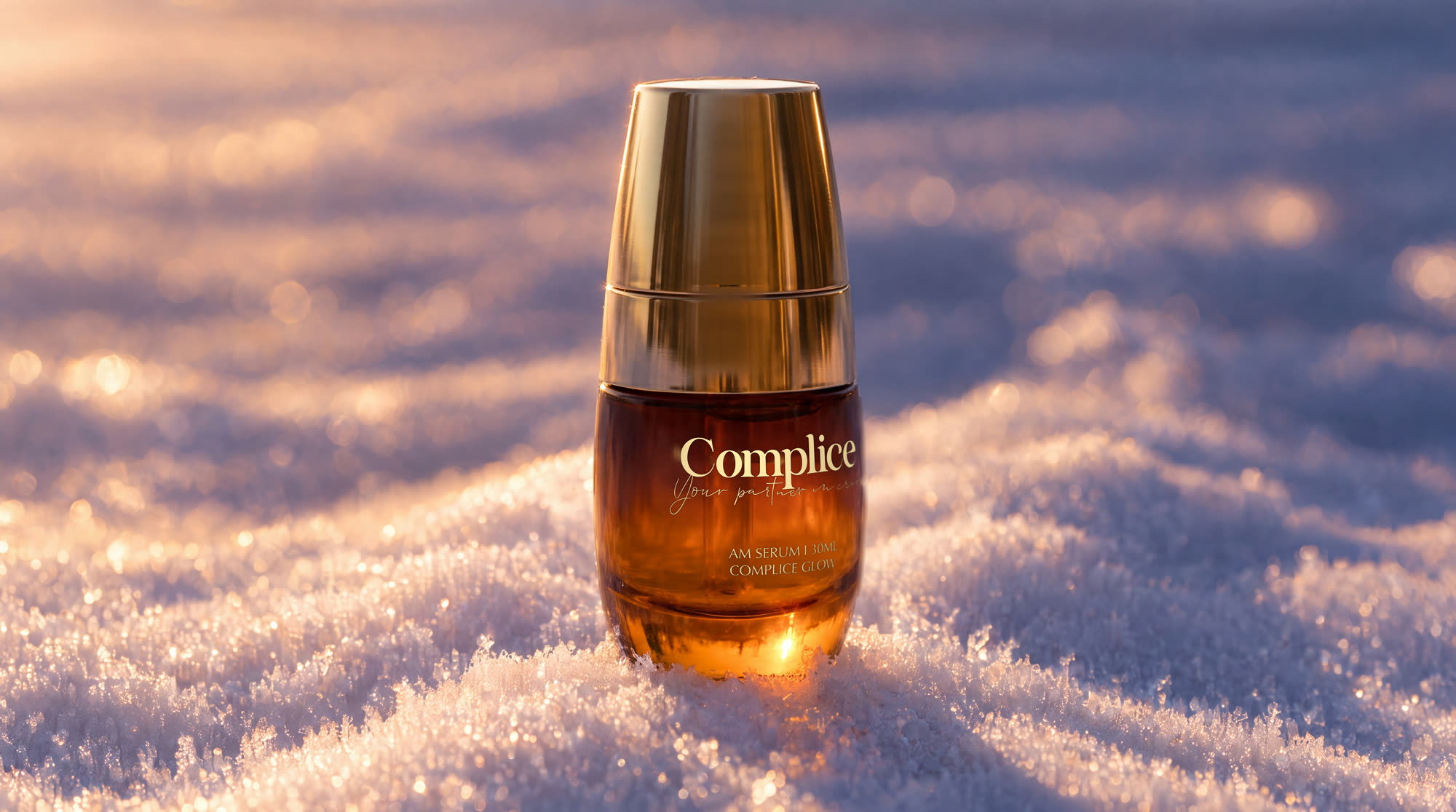 AM serum in snow at sunrise