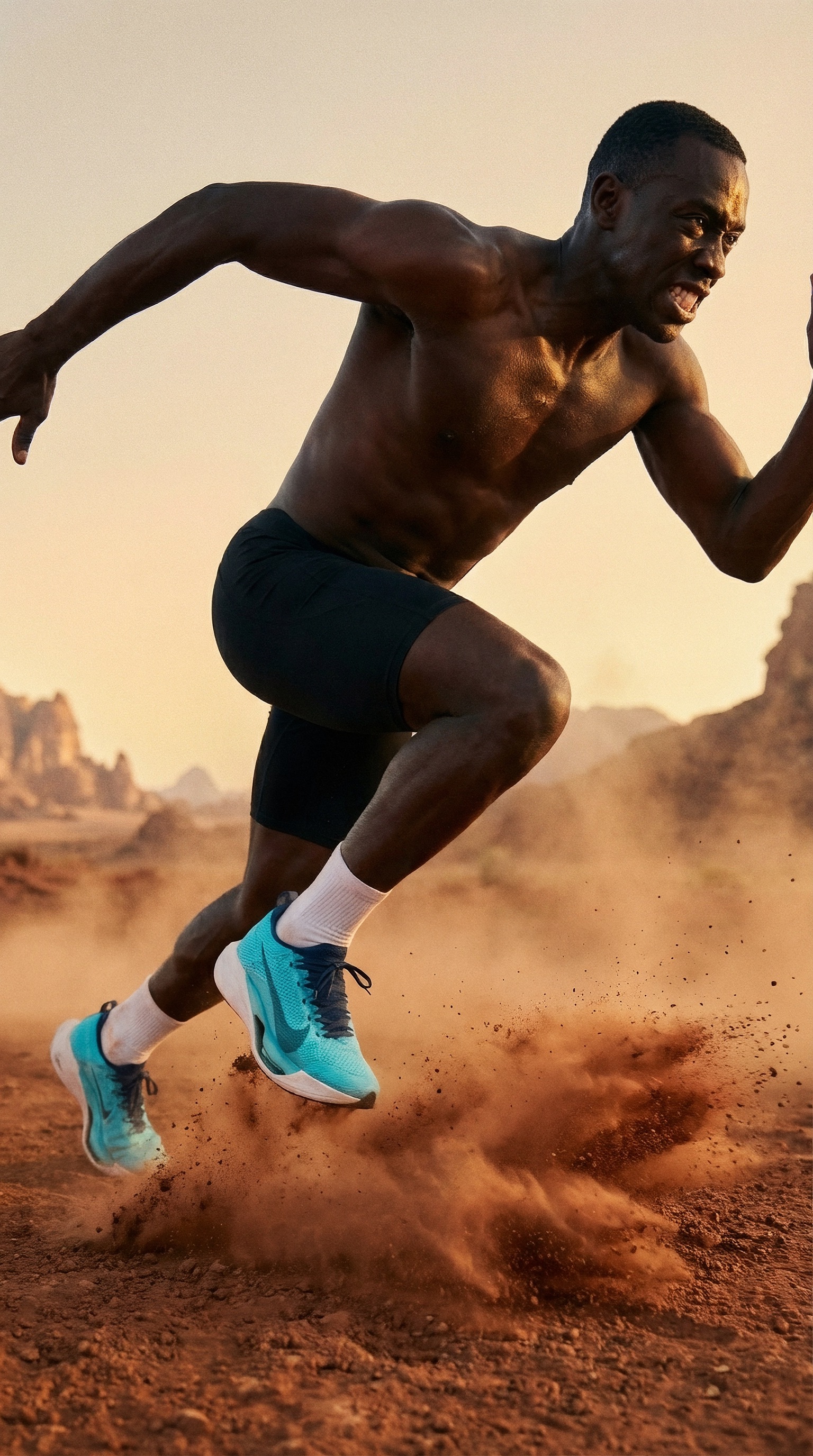 Athlete sprinting through Mars dust