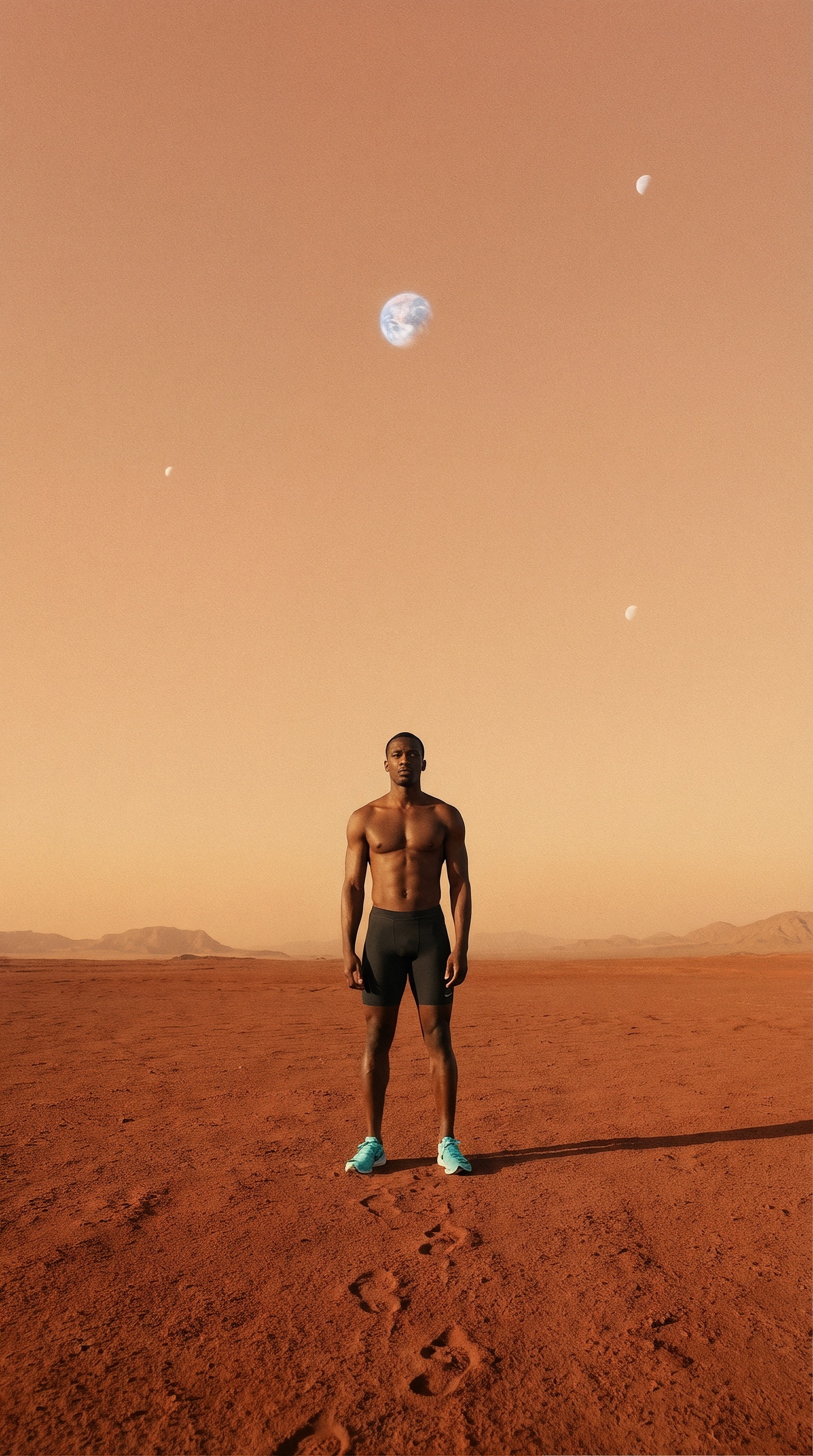 Athlete standing alone on Mars