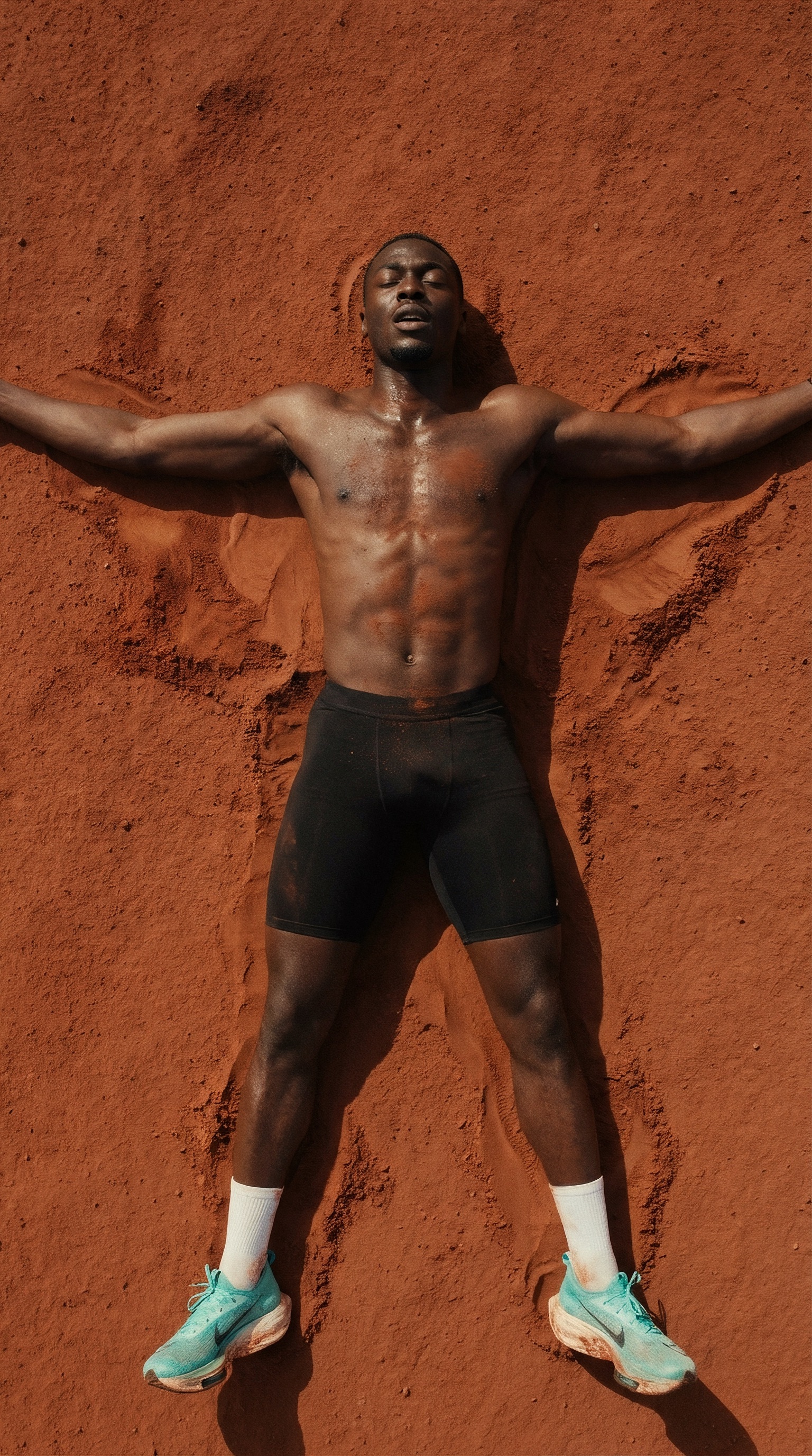 Athlete silhouetted on Mars horizon