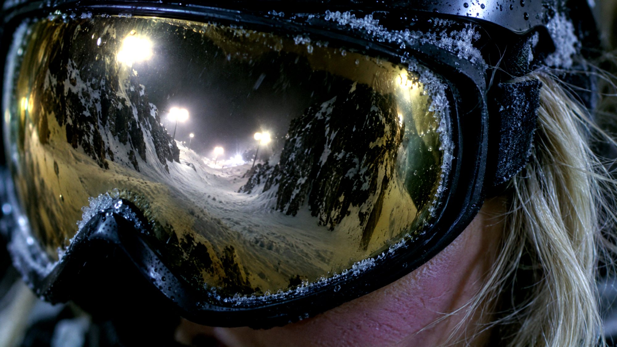 The couloir reflected in the gold lens