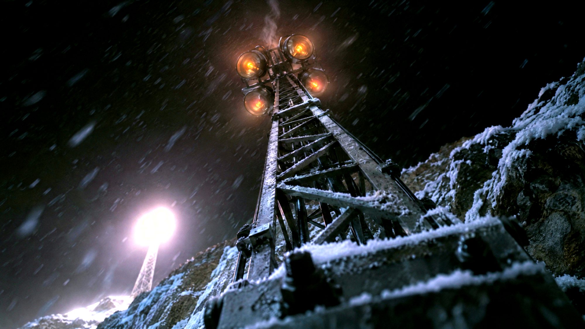 A floodlight mast going dark