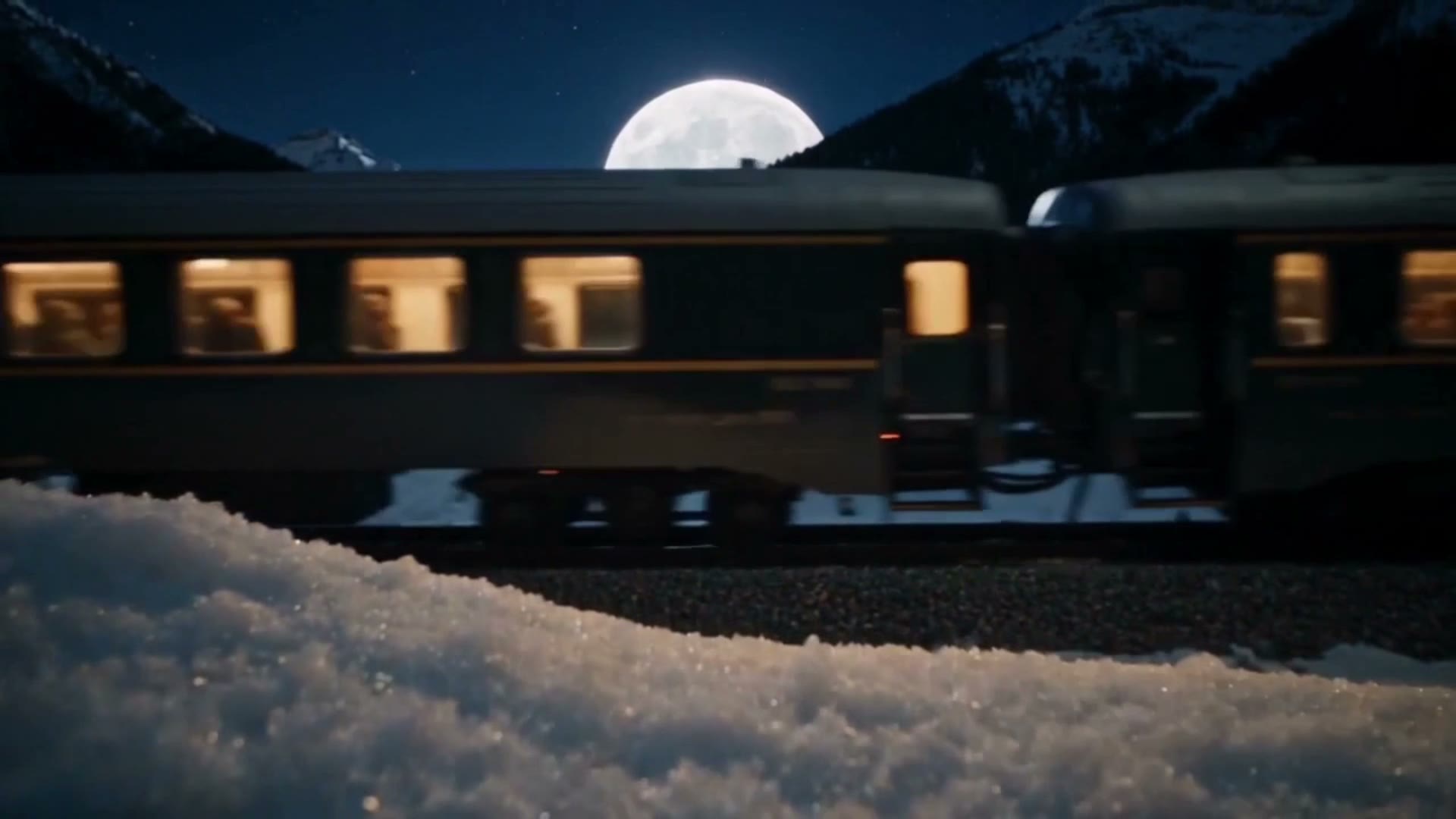 The night train under the full moon