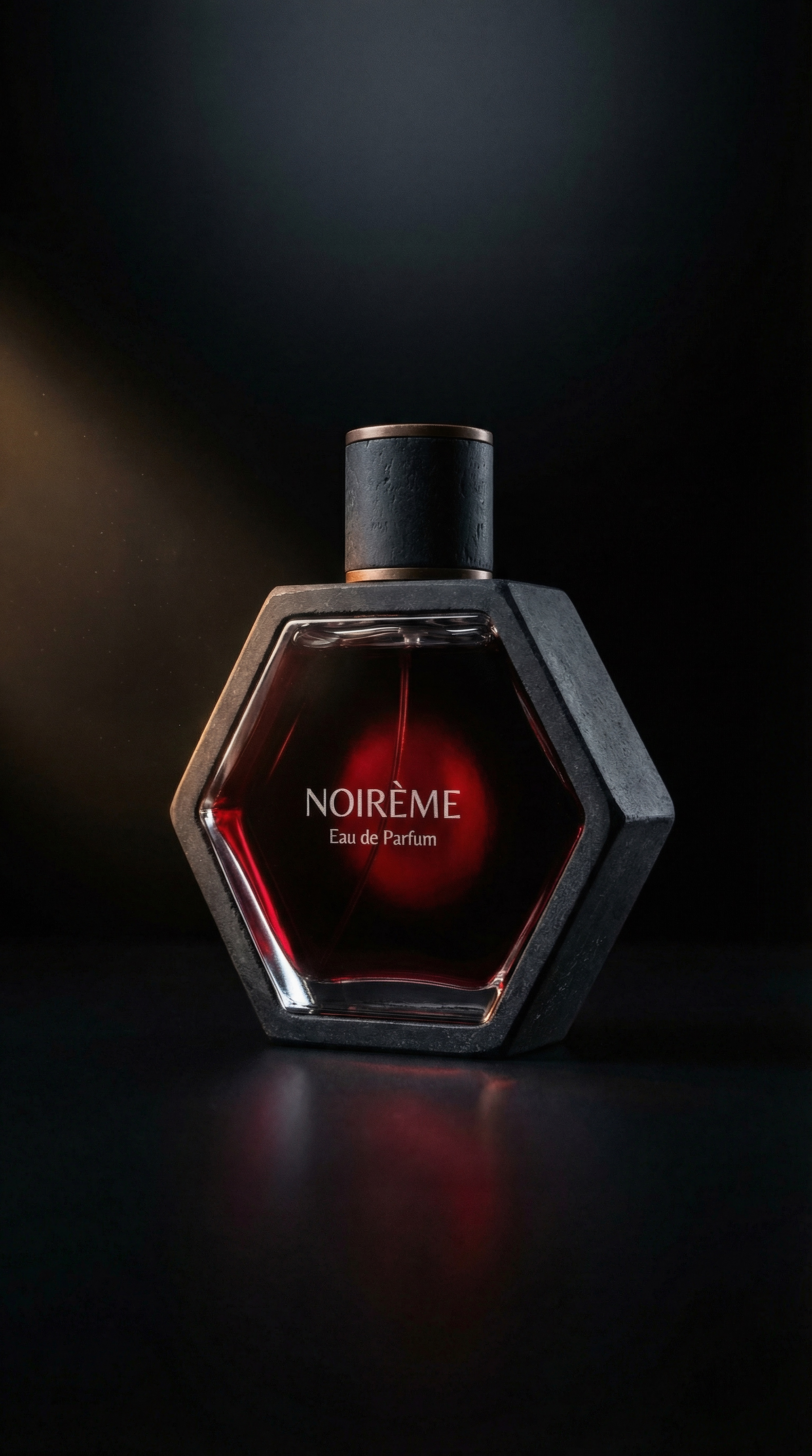 Noir&egrave;me — The Studio: pure black, bottle glowing from within