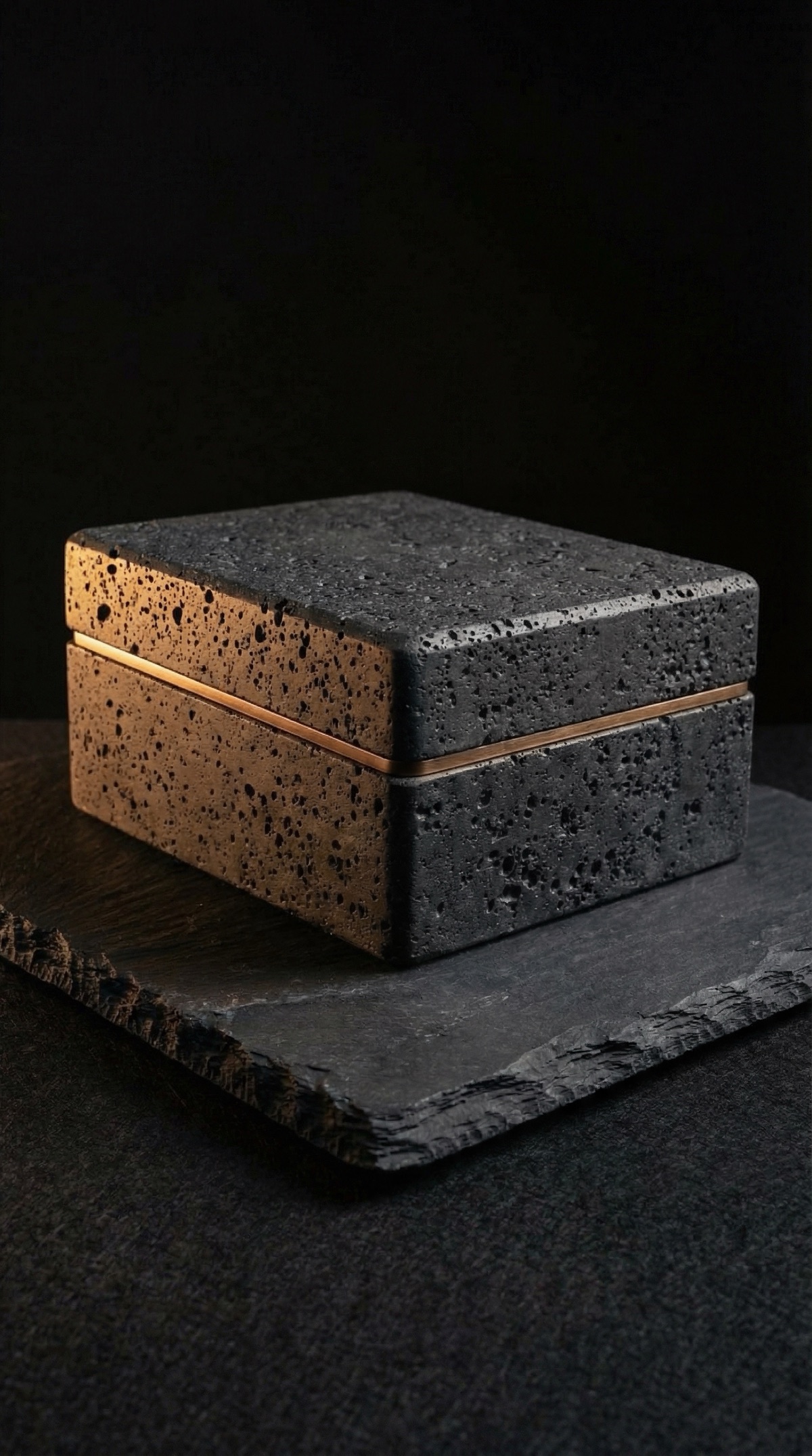 Noir&egrave;me — closed volcanic basalt case with bronze band